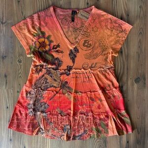 SOLD!!Susan Lawrence Whimsical Floral Dragonfly Top Sz PS
